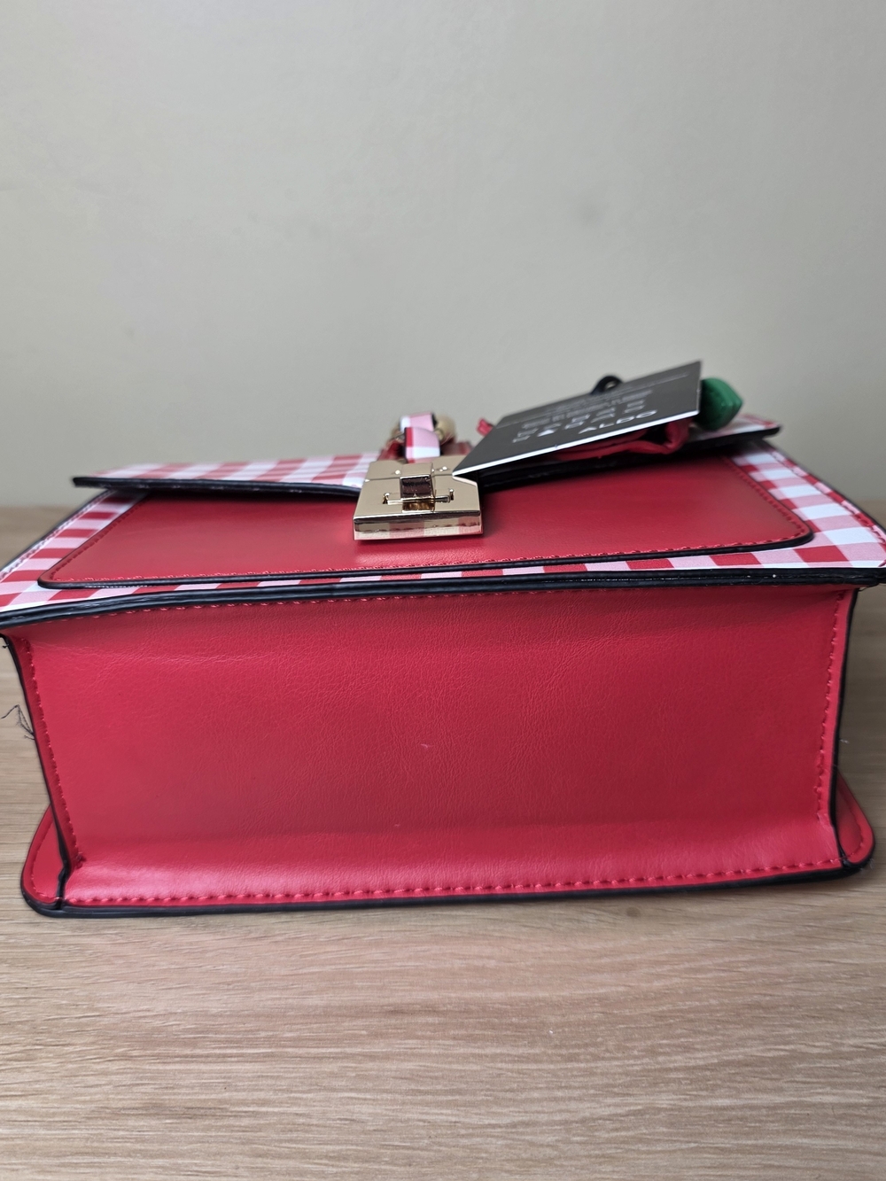 Aldo Red Gingham Strawberry Coin Purse Top-Handle Bag - Picture 3 of 13